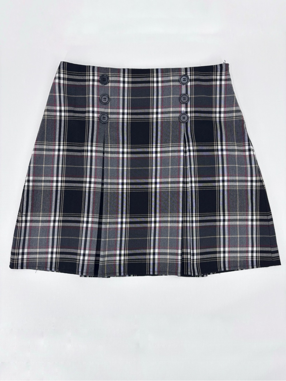 Point Zero Nicole Benisti Black and Gray Plaid Pleated A-Line Mini Skirt, 10 - Picture 1 of 14